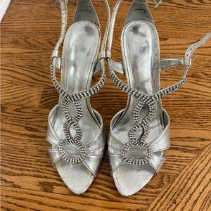 Aldo Silver Crystal T-Strap Evening Heels